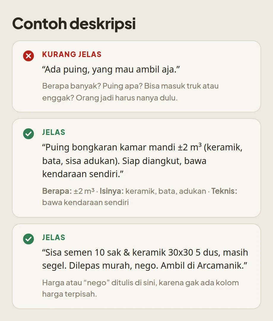 Contoh deskripsi yang kurang jelas dan yang jelas